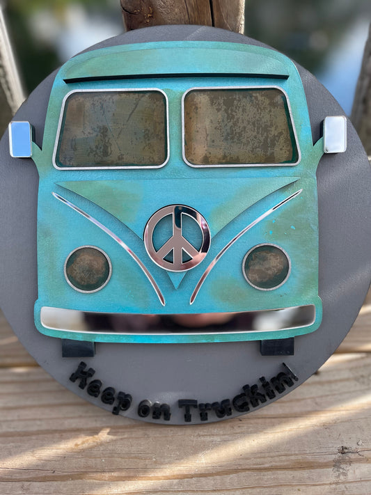 Vintage Teal VW Bus Wall Art