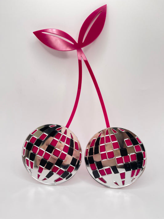 Laser-Cut Acrylic Cherries Disco Ball | Retro Wall Art, Party Decor